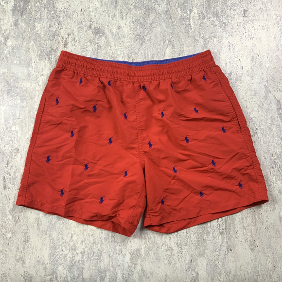 Polo Ralph Lauren Shorts Mens Large Red Pony All Over Swimming Trunks - Picture 1 of 8